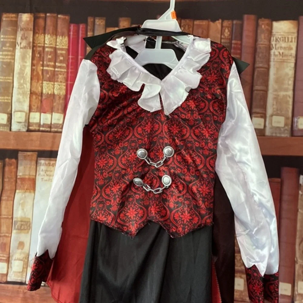 Kids Vampire Dracula Costume 3 Pc Cape Brocade Vest Shirt Pants Size 4 5 Goth